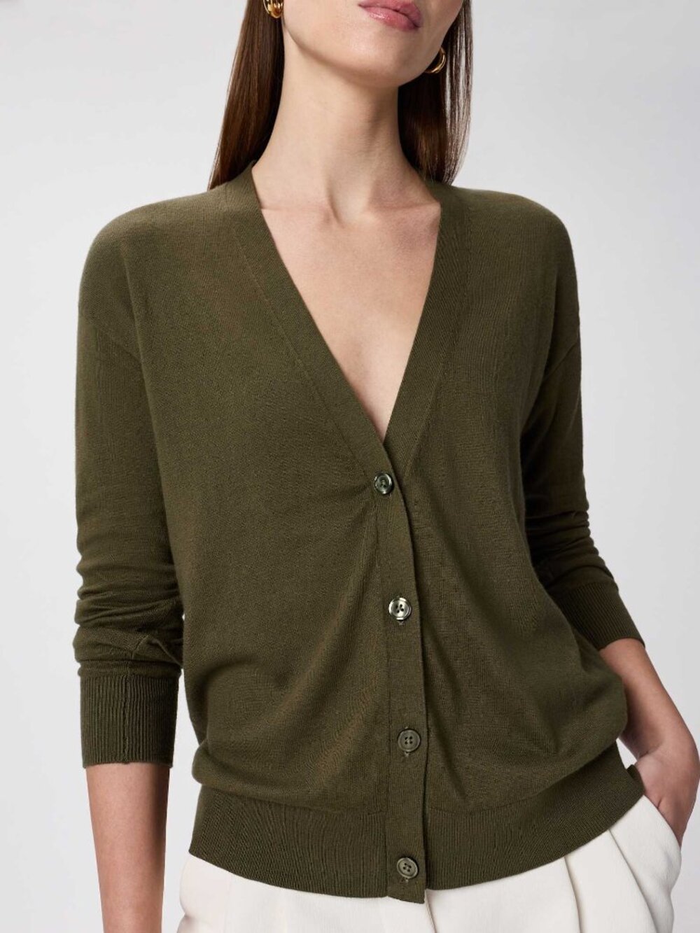 NWT Quince Women's  Lightweight Cotton Cashmere Cardigan in Olive Green Size XL